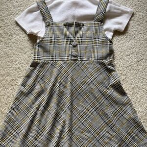Plaid Pinafore Dress with White Top